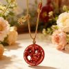 H179 Cinnabar Necklace: Blooming Deer Cinnabar Talisman