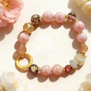 H168 Bracelet: Pink Porcelain Green Fox with Ash