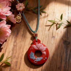 荷荷美美朱砂牌_WH_1000x1000px.jpg H159 Cinnabar Necklace: Lotus Harmony Cinnabar Talisman